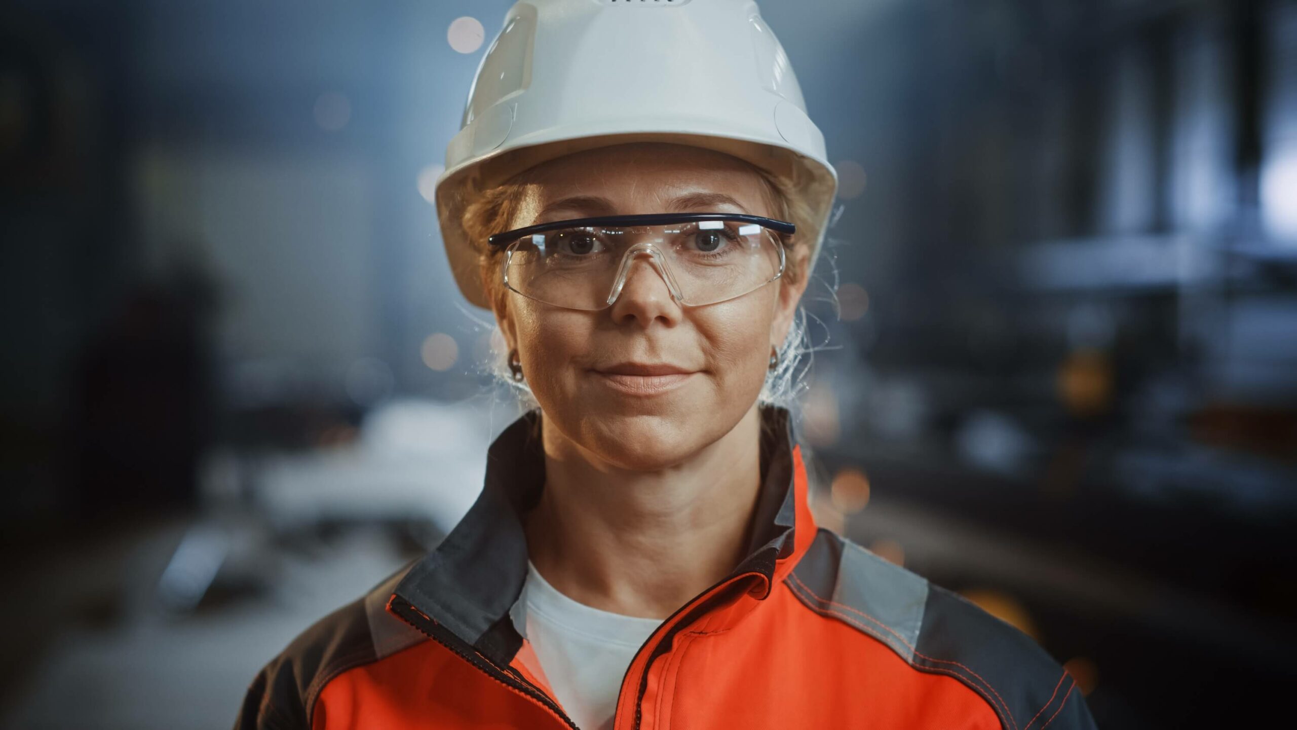 Women in hard hat with right to work check online